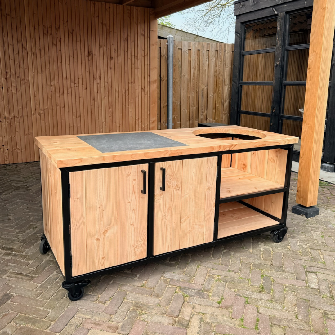 Buitenkeuken Douglas en staal met opbergkast en Keramische tegel - Lengte 180 cm - Afbeelding 3
